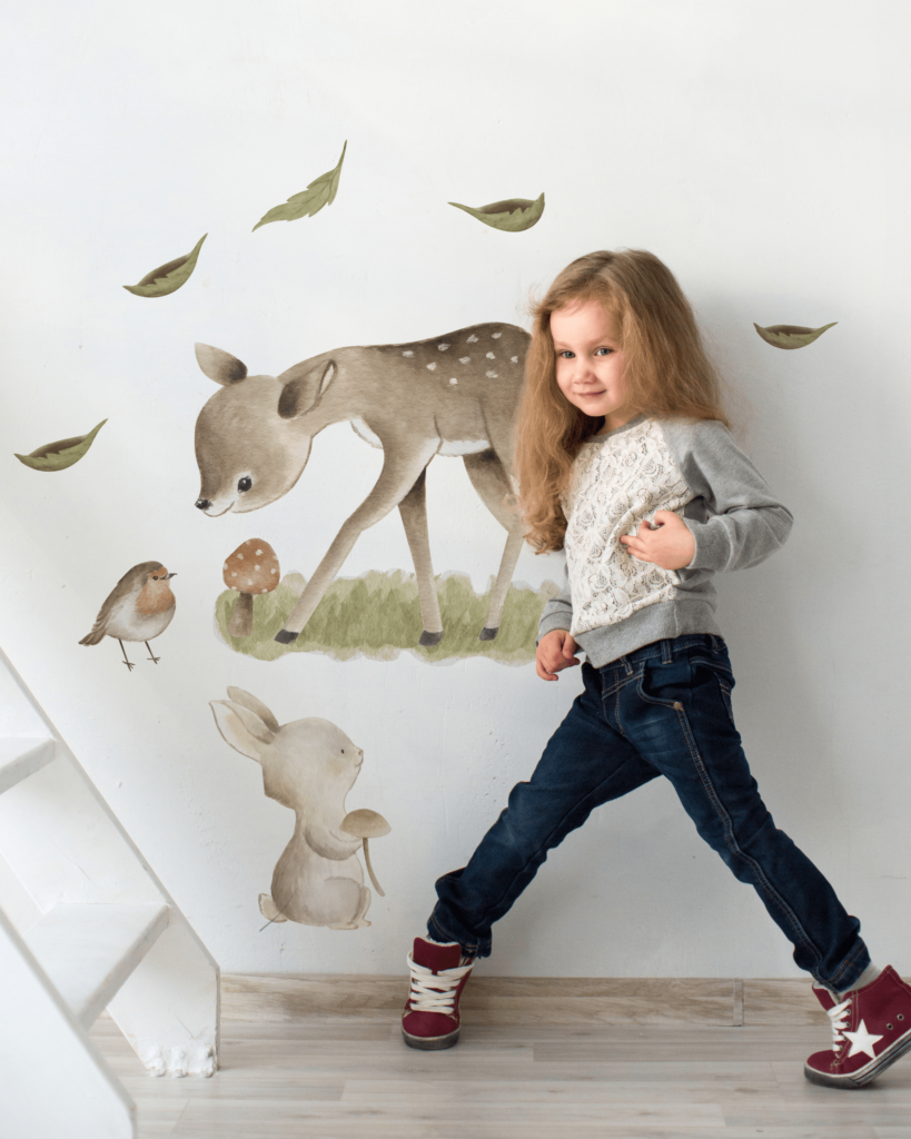 Little Deco Adesivo da parete per cameretta dei bambini, motivo: animali, 123 x 74 cm (larghezza x altezza), motivo: animali della foresta, per la cameretta dei bambini DL640